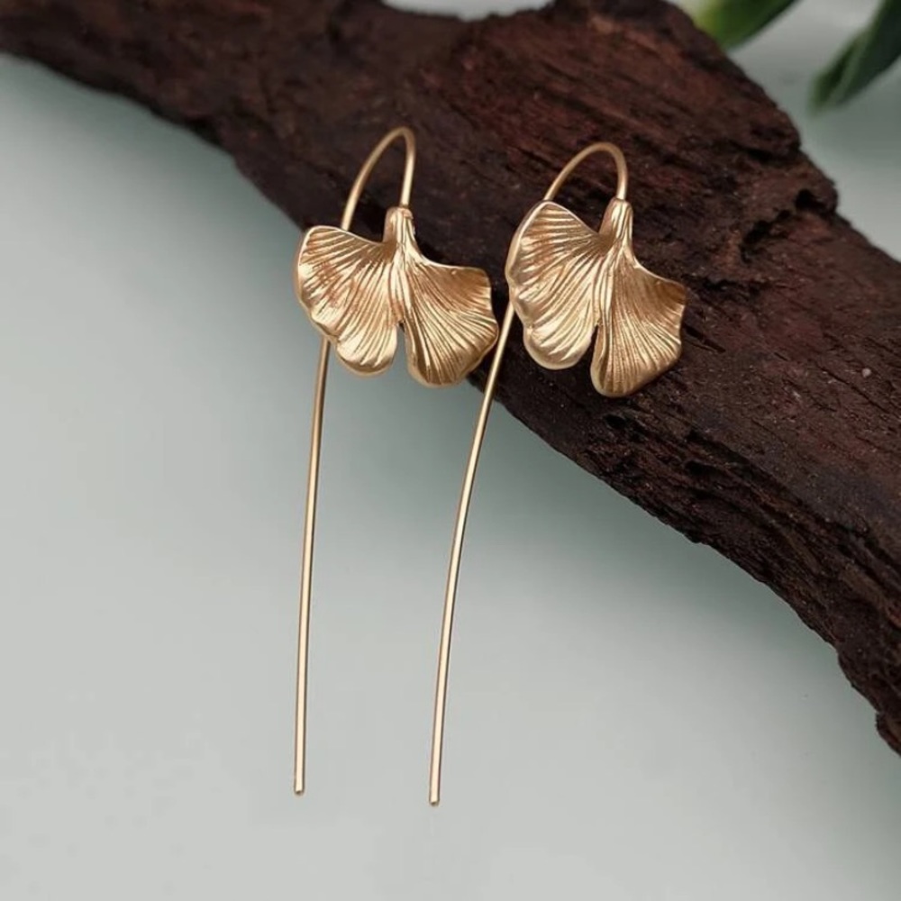 Gold ginkgo earrings